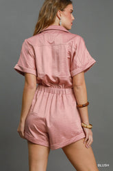 Umgee Button Down Charmeuse Romper OutfitFlow